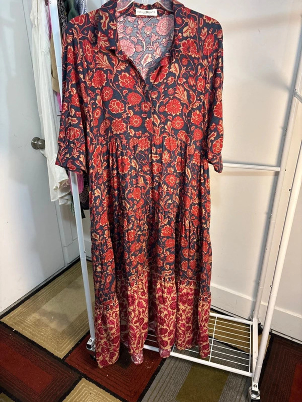 Brand New Natural Life Boho Tiered Floral Midi Dress with Pockets - Size L